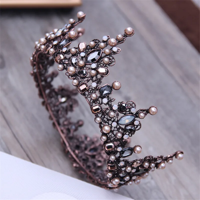 Vintage Baroque Tiara Crown Bride Crystal Queen King Crown Wedding Hair Jewelry Accessories Women Men Pageant Prom Headpiece