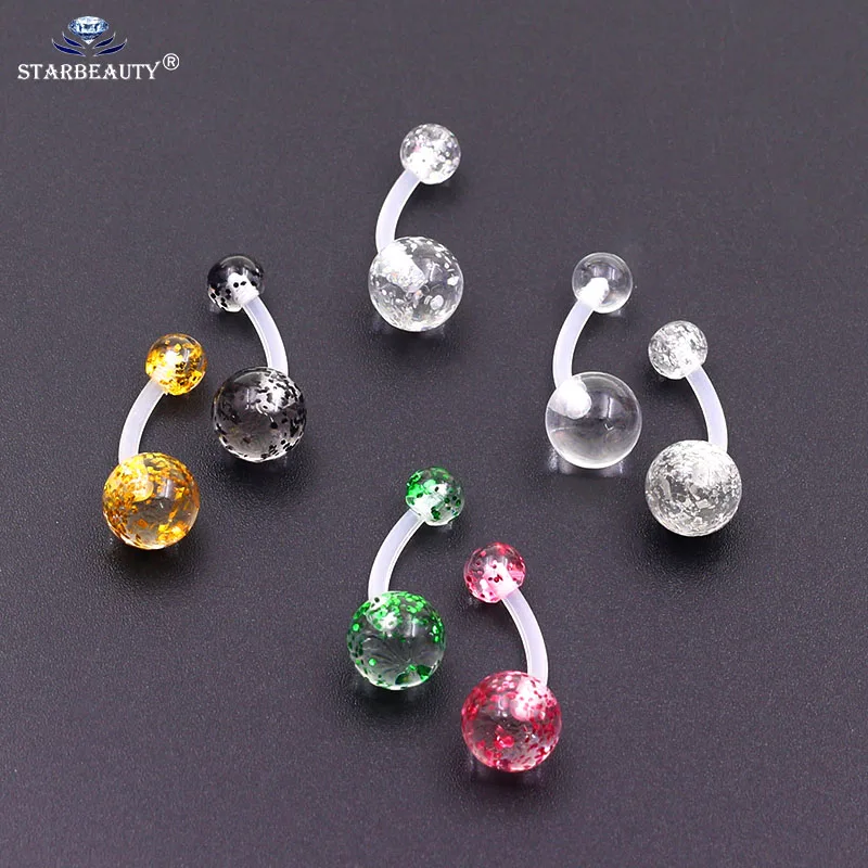 Starbeauty 1Pc Mix Color New Arrival Silicone Belly Piercing Navel flexible Bar Clear Small piercing nombril  Stud Earring