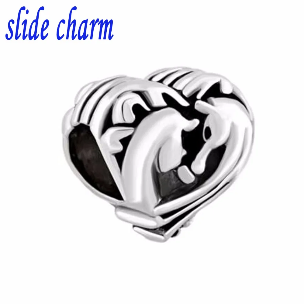 Slide Charm Wholesale Free Shipping  Filigree Heart Couples Horse Best Friends Forever For Beads   Fit Pandora Bracelet