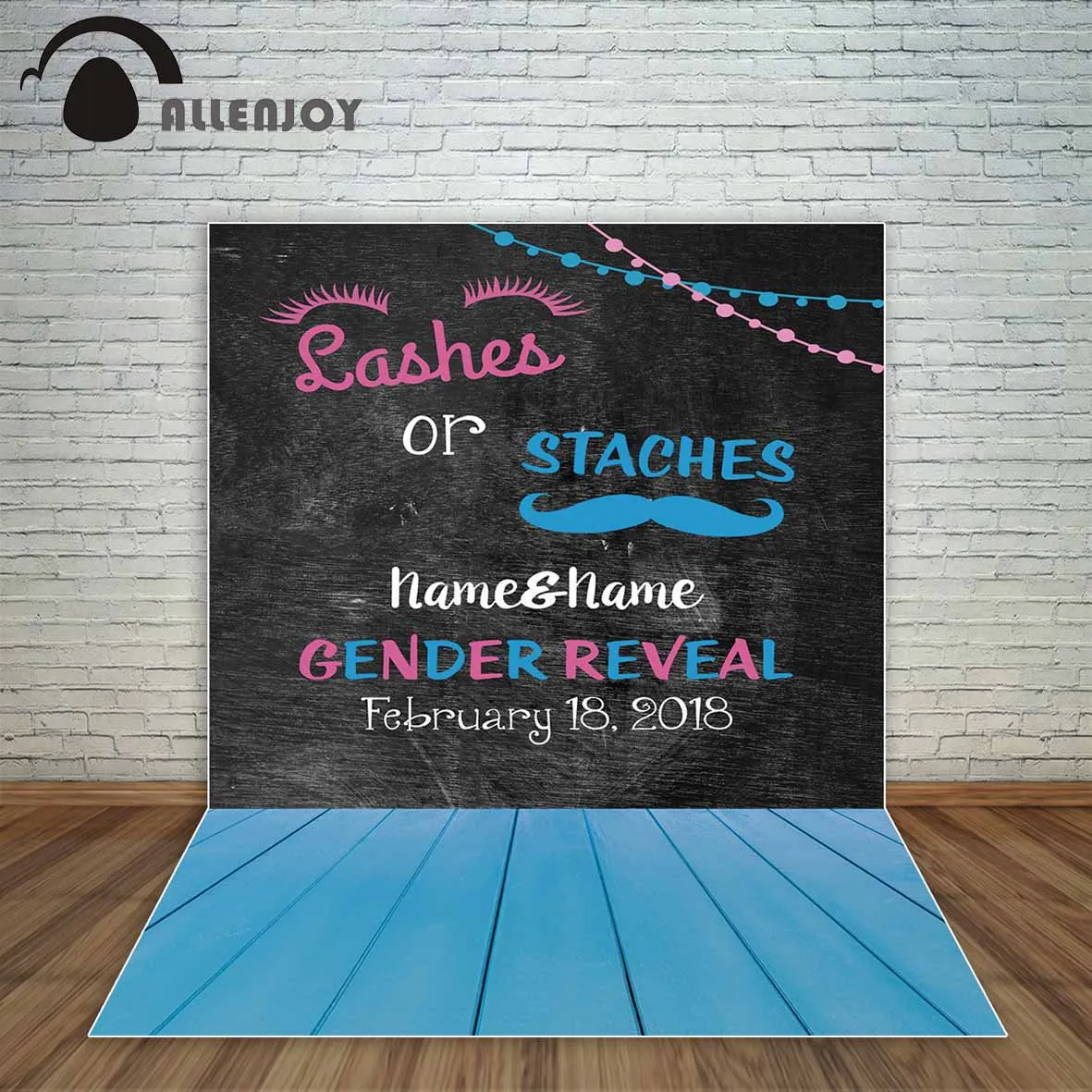 Allenjoy gender reveal backdrop baby shower background blackboard with chalk dust blue wooden board photocall decor