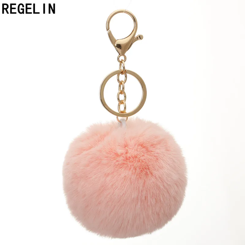 REGELIN Lovely Fluffy Pompom Keychains Artificial Rabbit Fur Ball KeyChain Women Bag Charms Jewelry Gift Pompom Keychain