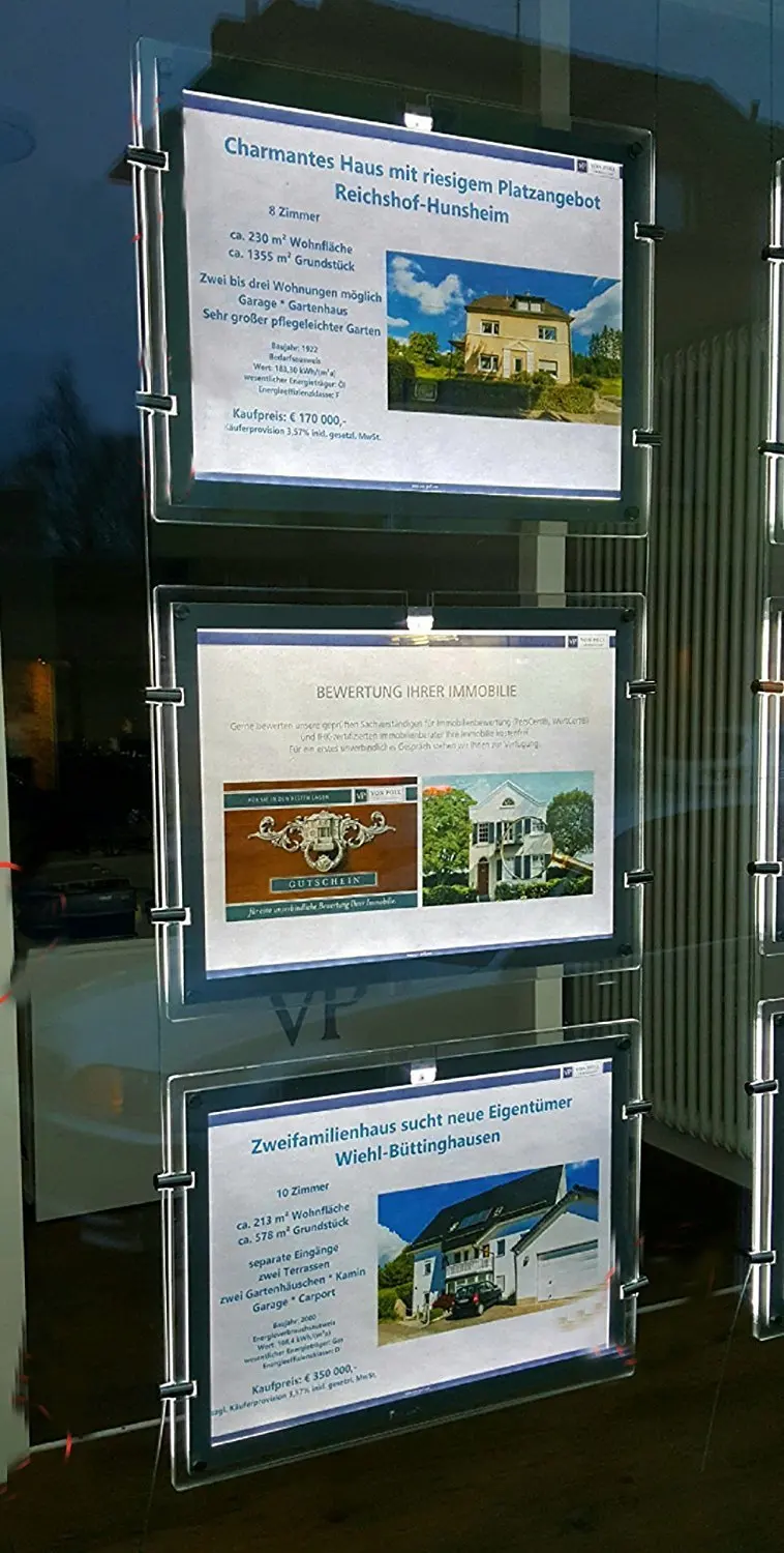 Single Sided Magnetic Panel Estate Agent Display, LED Window Display,Illuminated Gallery Frames, A4, 4Units per Lot