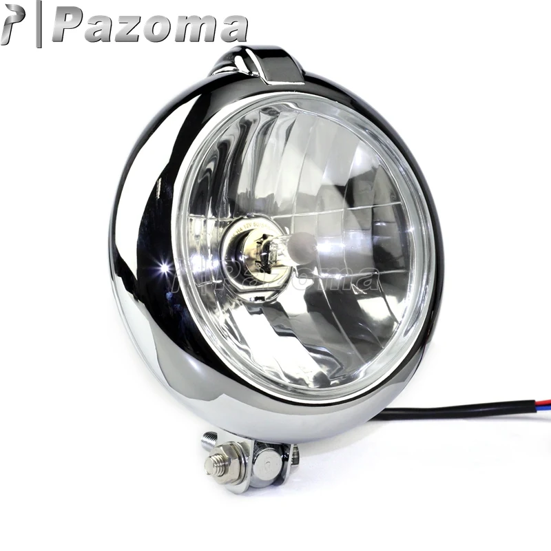 Pazoma Emark Chrome Classic Vintage Unity Head Light Lamp Motorcycle H4 Headlights for Harley Bobber Chopper Custom