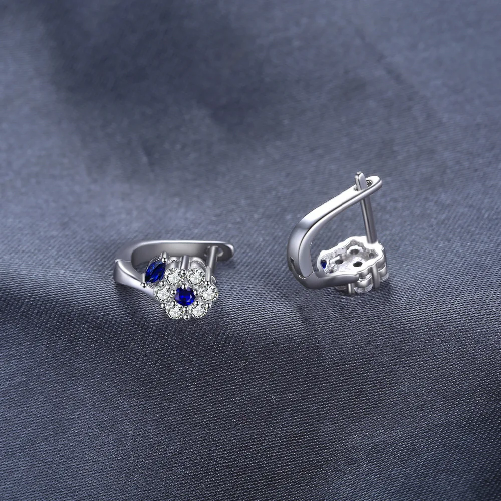 JewelryPalace Flower Created Blue Spinel 925 Sterling Silver Hoop Earrings for Woman Girl Fashion Party Gift Trendy Fine Jewelry