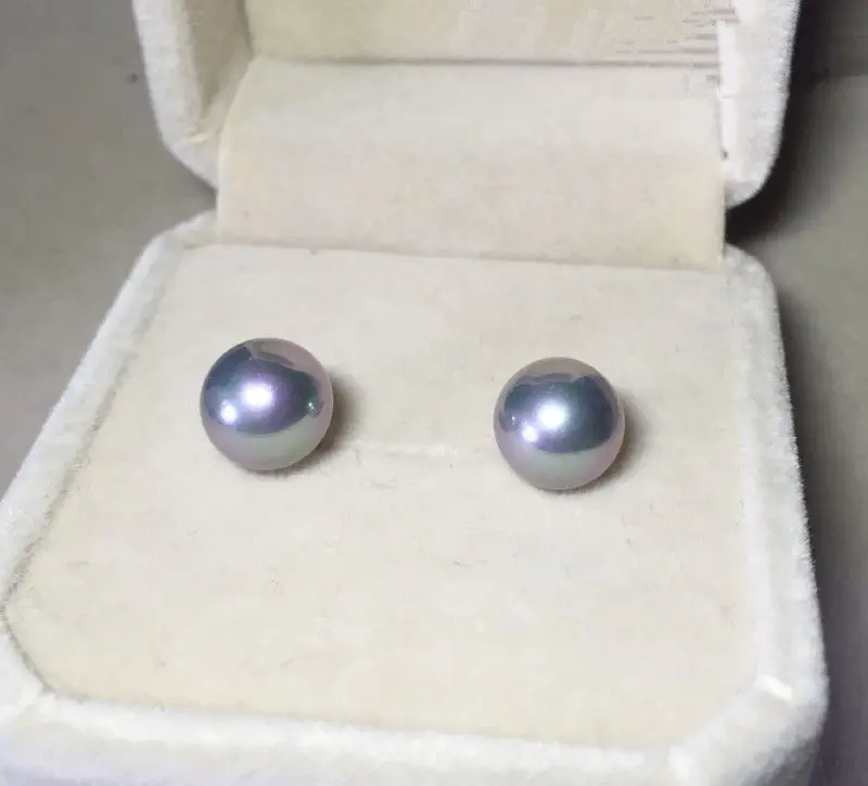 

9-10mm Natural Gray Akoya Freshwater Pearl Silver Stud Earring