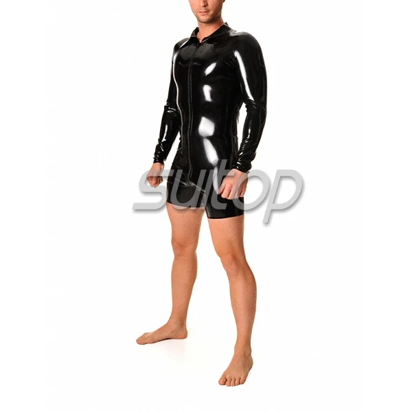 

rubber palysuit sports s latex leotard with collar and front zip