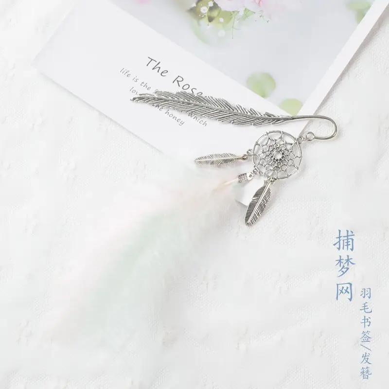 Girl Heart Feather Metal Pendant Hollow Cute Creative Colorful Stationery Bookmarks Book Clip Office Accessories School Supplies