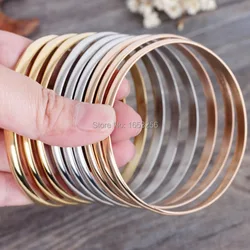 9pcs/set 316L Stainless Steel Tri-Color Bracelet Womend Round Bangle Jewelry Width 4mm 68mm Inner