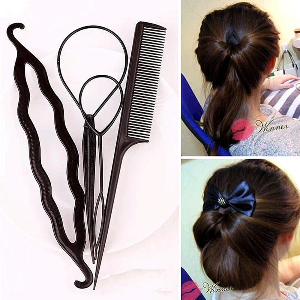 4Pcs/Set Black Plastic DIY Styling Tools Pull Hair Clips For Women Hairpins Comb Hair Bun Maker Dount Twist Hair Accessories