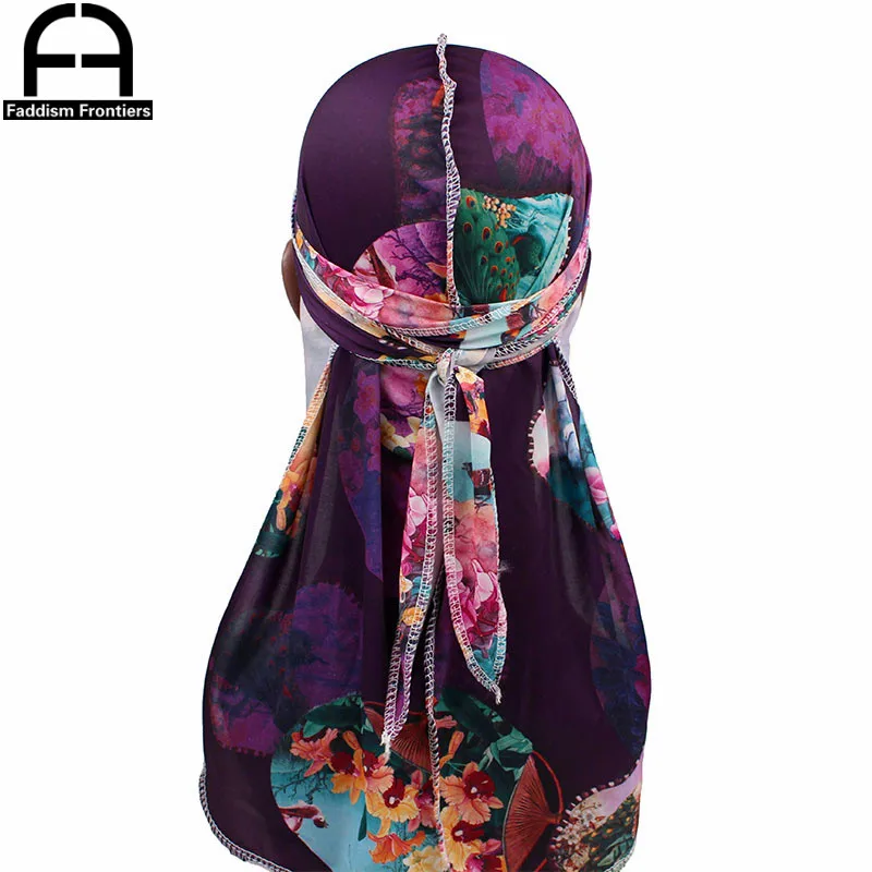 Fashion Men\'s Print Silky Durags Bandanas Turban Headband Silk Men DuRag Floral Waves Caps Turban Headwear Hair Accessories