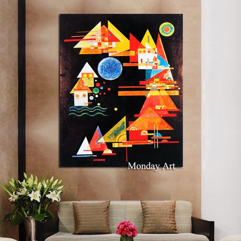 

Famous Abstract 100% hand painted Oil Painting Kandinsky Geometric Canvas Painting Wall Art Pictures For Living RoomPoster