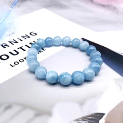 Pulsera aquambi Natural para mujer, brazalete de cristal único elástico, romántico, azul, Yoga, joyería 4,6,8,10, cuentas de 12mm