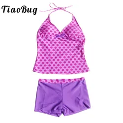 TiaoBug Capretti di Estate Ragazzi Viola Halter Polka Dots Tankini Costumi Da Bagno Costume Da Bagno Delle Ragazze Nuotare Magliette e camicette con Shorts Bikini Set Costume Da Bagno