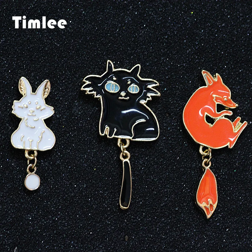 Timlee X345 Free Shipping Stereoscopic Cute Animal Fox Rabbit Black Cat Alloy Brooch Pins,Fashion Jewelry Wholesale