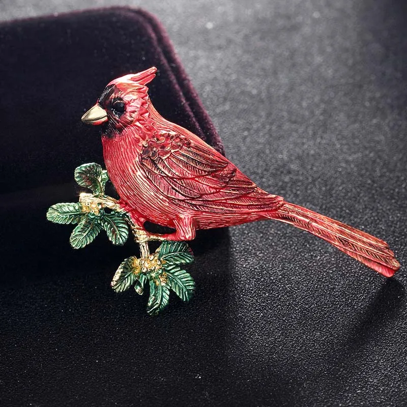 Red enamel Birds brooches jewelry for men's New year Couple gifts Dress Hats Collar Brooch Pins Animal Scarf Buckles joias