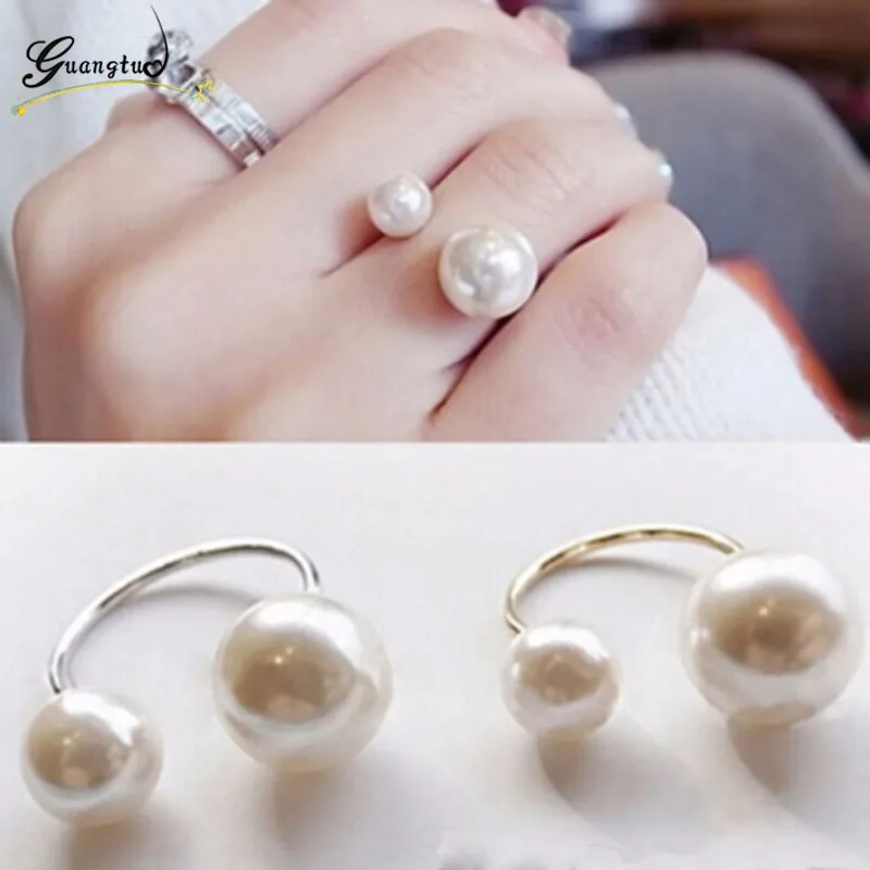 Classic Simulated Pearls Rings For Women Wedding & Engagement Jewelry Adjustable Anillos Finger Ring