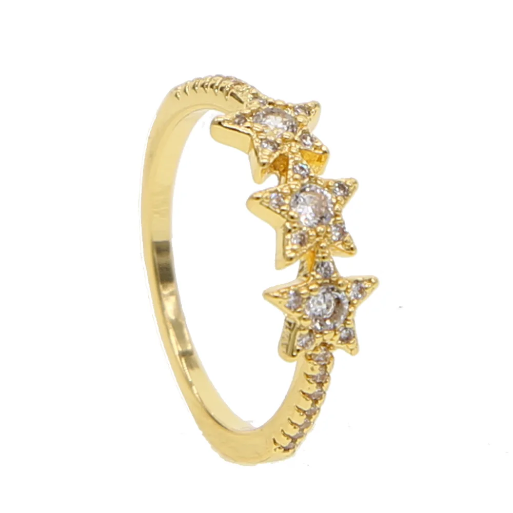 2019 シンプルなゴールドカラースターリング婚約指輪星が刻まクリア cz クリスタル最小限繊細なフィンガーガールのジュエリー