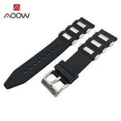 Silicone Watchband 20mm 22mm 24mm 26mm Metal Embedding Waterproof Black Rubber Replacement Bracelet Band Strap Watch Accessories