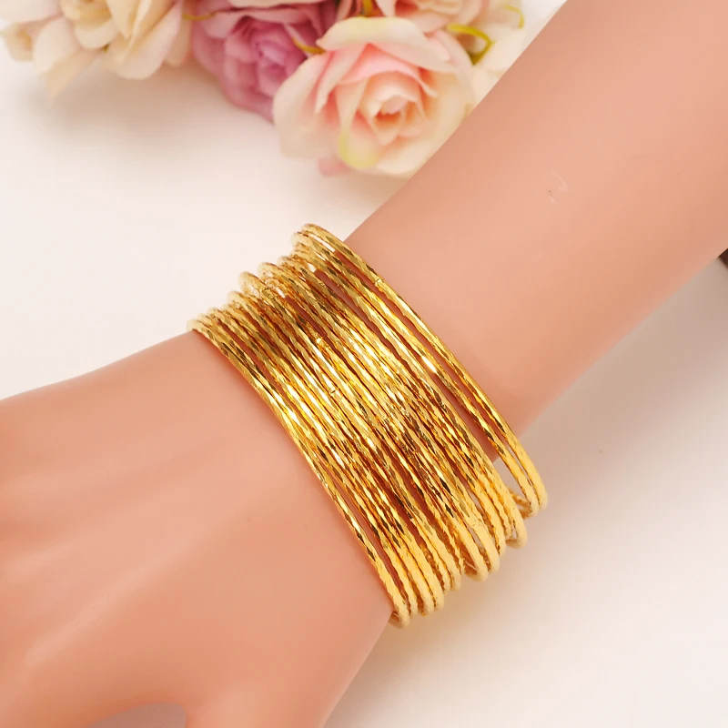 4pcs Big Dubai Gold Color Stamp Women Girls Bangle Bracelet For Adult  African Bairn Jewelry Mideast Arab Wedding Party Gift