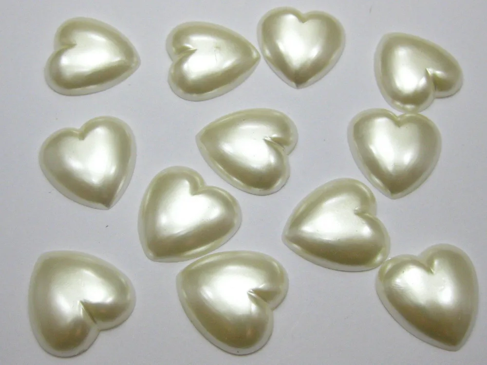 

50 Ivory Heart Half Pearl Bead 16mm Flat Back Scrapbook Craft