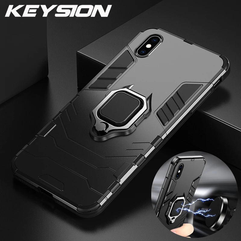 KEYSION Shockproof Case For iPhone XR X Xs Xs Max Stand Holder Car Ring Phone Cover for iPhone 15 14 13 12 11 6S PLUS 7 8 plus