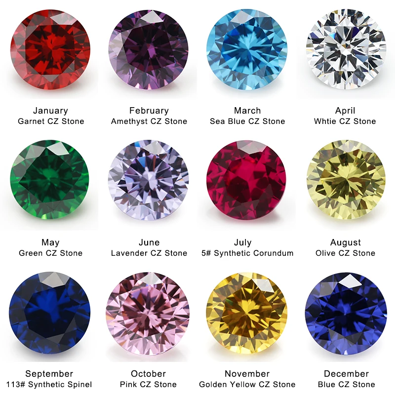 50PCS Per Colors Total 600pcs 12Color Birthday Stone Round Loose Cubic Zirconia Gemstone Synthetic Corundum5# Spinel113#