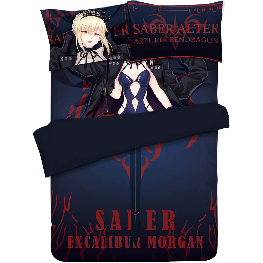 Anime JK Fate FGO Saber Alter Arturia Pendragon Excalibur Morgan Bedding Comforter Sets Bed Flat Sheet Duvet Cover Pillowcase