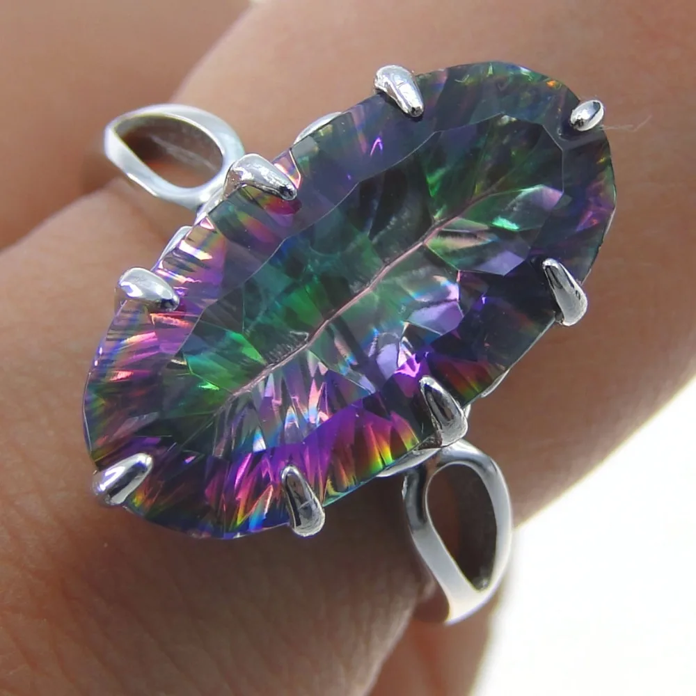 New Rainbow Mystic Topaz Ring 925 Sterling Silver Rings Wedding Jewelry Women Rings Attractive Design Ring Size 5/6/7/8/9/10/11