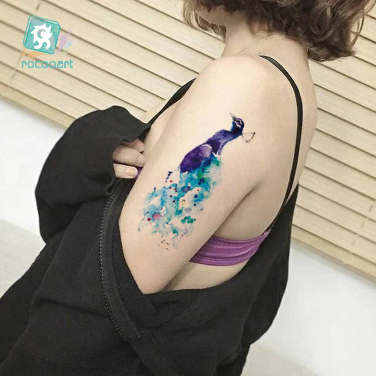 

Rocooart Colorful Painting Peafowl Waterproof Fake Tattoo Taty For Women Men Temporary Tattoo Stickers Hand Flash Tatoo Tatuaje