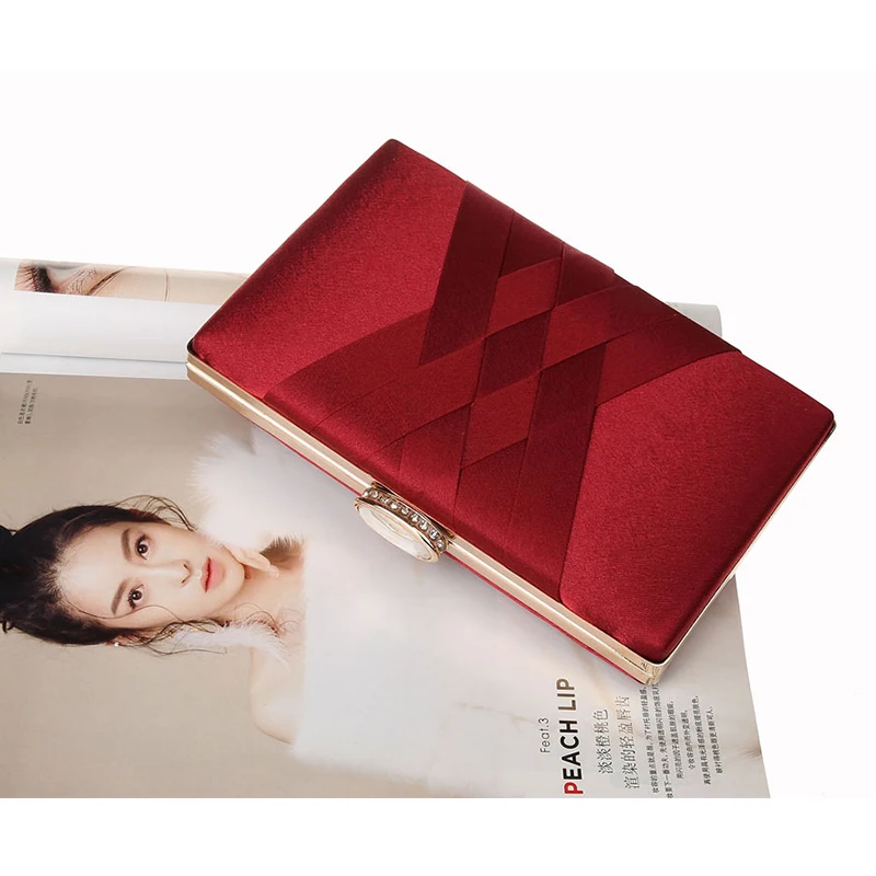 Women Wedding Clutch Purse and Handbag Elegant Silk Red Evening Bag Chain Handbag Fashion Women Shoulder Bag  ZD1101