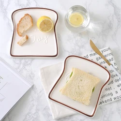 Toast Shape Porcelain Plates for Breakfast, Dishes, Food, Bread, Dessert Tray, Breakfast Dinnerware, Kitchen Accessories