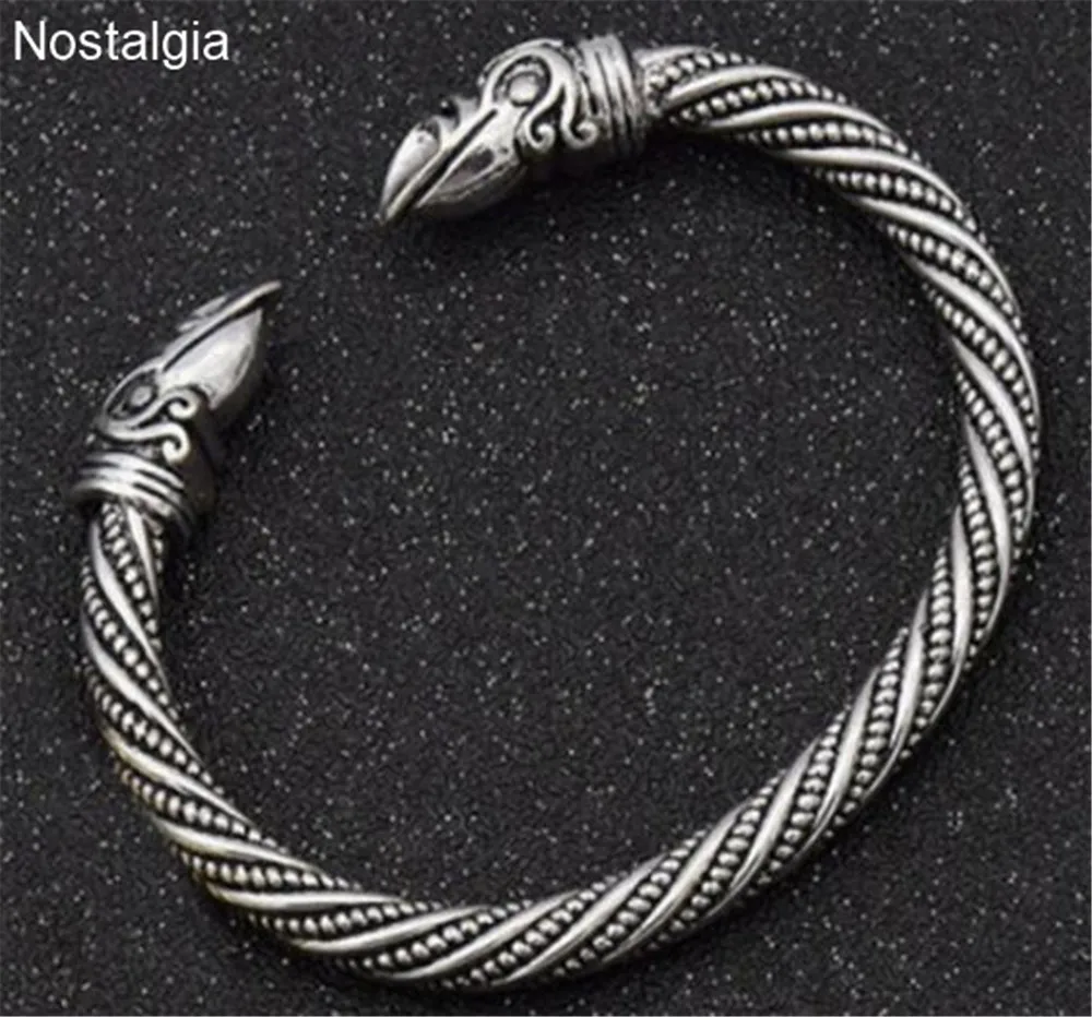 Nostalgia Vikingos Odin Raven Heads Pulseira Viking Jewelry Mens Hand Cuffs Open Nail Bracelet Vikingo Bangle Jwelry For Women