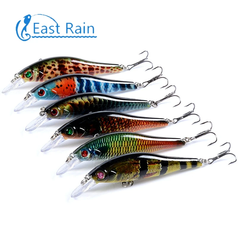 EastRain 9.7cm 10.5g 6pcs Painted Suspension Bait Freshwater Saltwater Fishing Lure SP Minnow Artificial Hard Bait