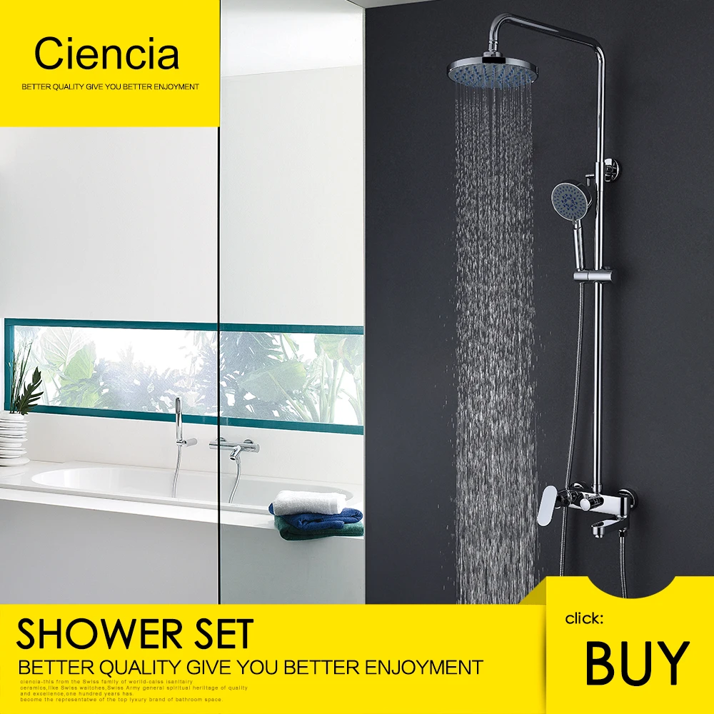 

Ciencia brass chrome single handle bathtub faucet mixer tap 5-ways showers hand shower rain shower head shower set