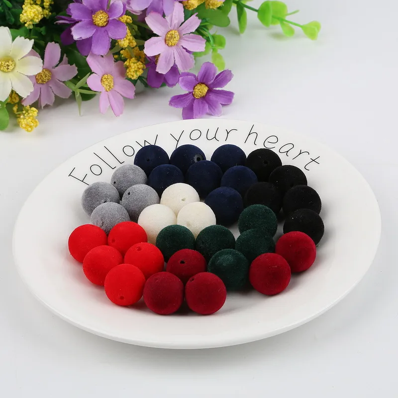 Fashion Acrylic Round Beads 8/10/12/16mm Velvet Beads for Jewelry Making DIY Earring Necklace Bracelet