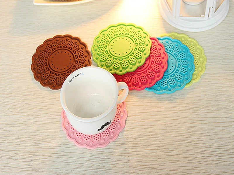 2000pcs/lot 10cm Lace flower Silicone Coasters Round Cup Mat Lace Cup Coaster Elegant Stain Resistant 6 colors