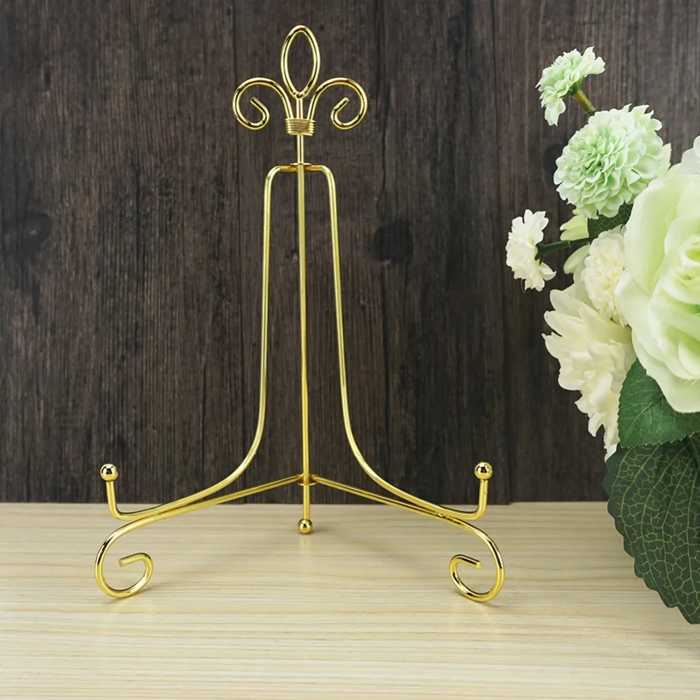 Large Iron 10 inch plate stand Holder Picture Frame stand Easel Display stand Black and gold