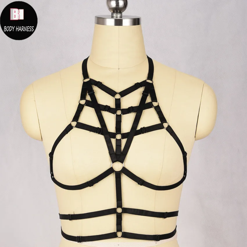 

New Handmade women elastic body harness Harajuku Gothic sexy lingerie halloween cage bra rave bondage lingerie harness bra