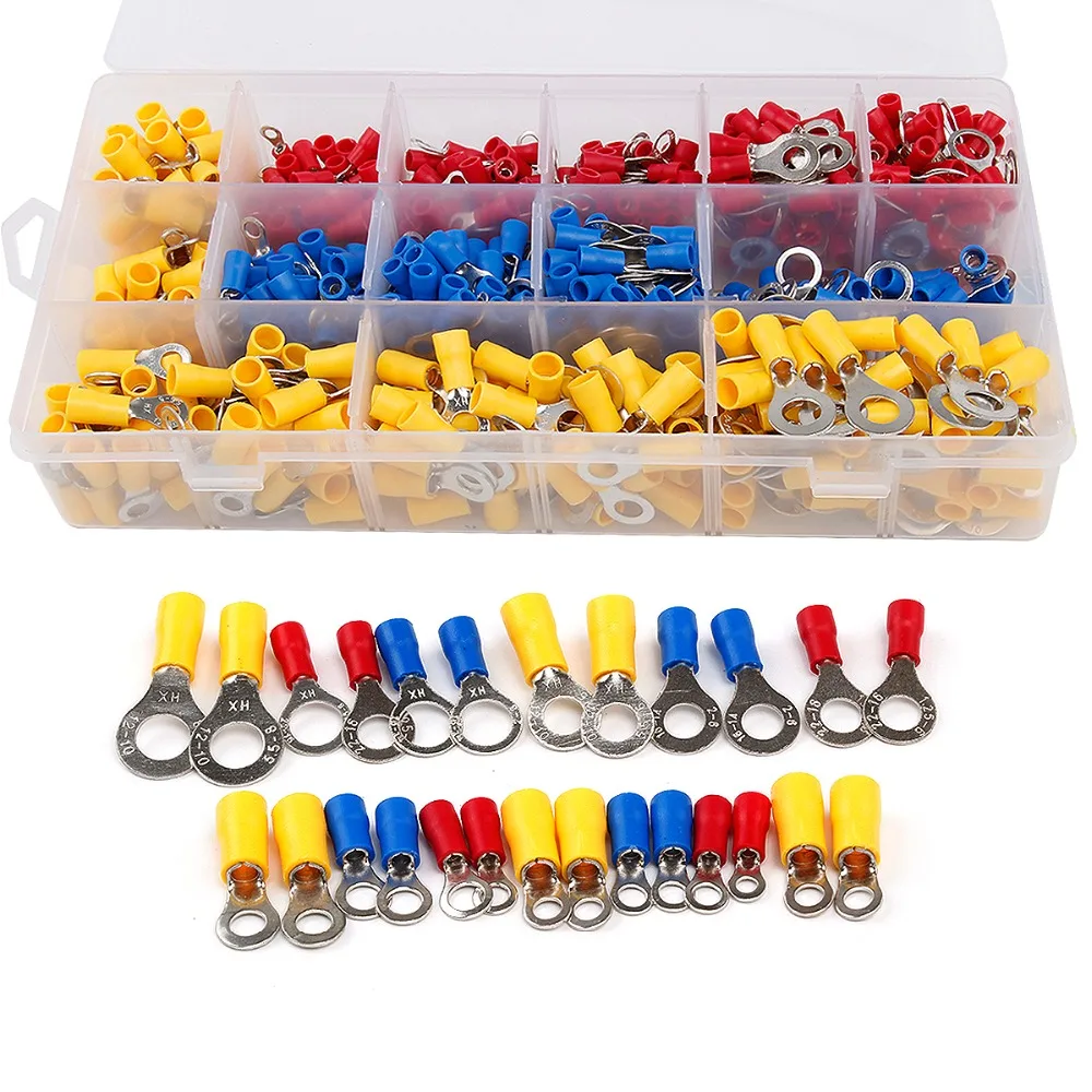 650Pcs Assorted Insulated Ring Crimp Terminal Electrical Wire Connector Set Red Blue Yellow