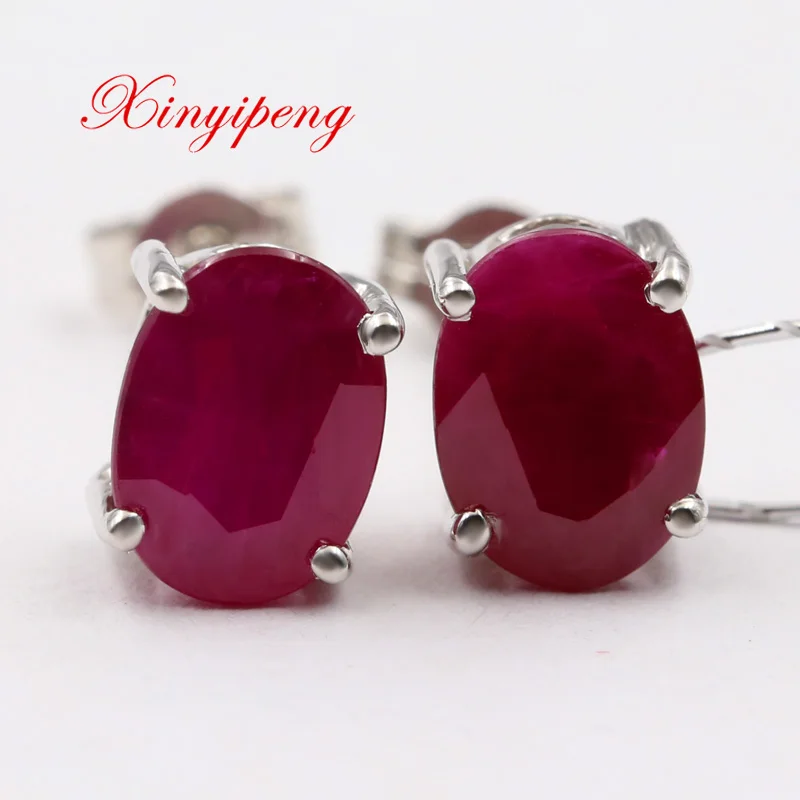 

Xin yi peng 18 k white gold inlaid natural ruby stud earrings, women earrings, classic generous