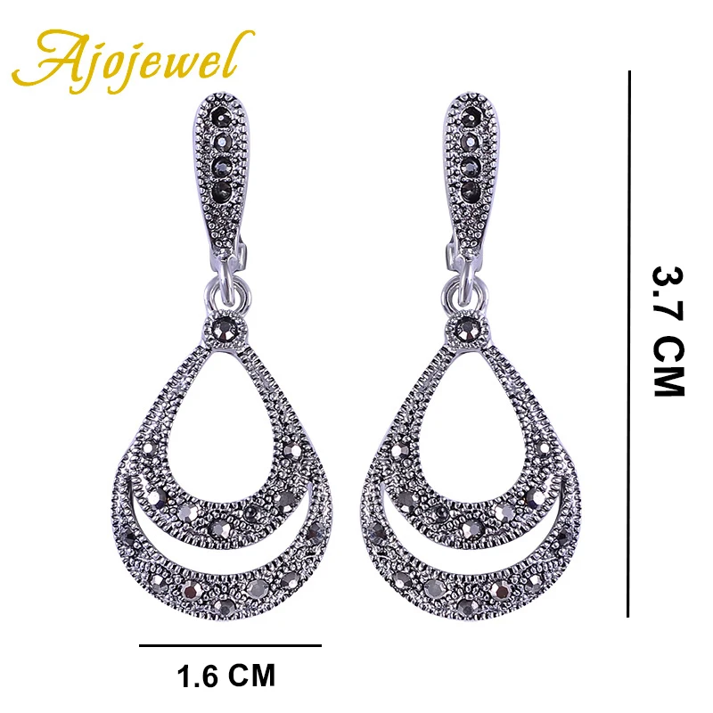 Ajojewel Brand Fashion Waterdrop Crystal Earrings For Women Black Jewelry Drop Earrings With Stone