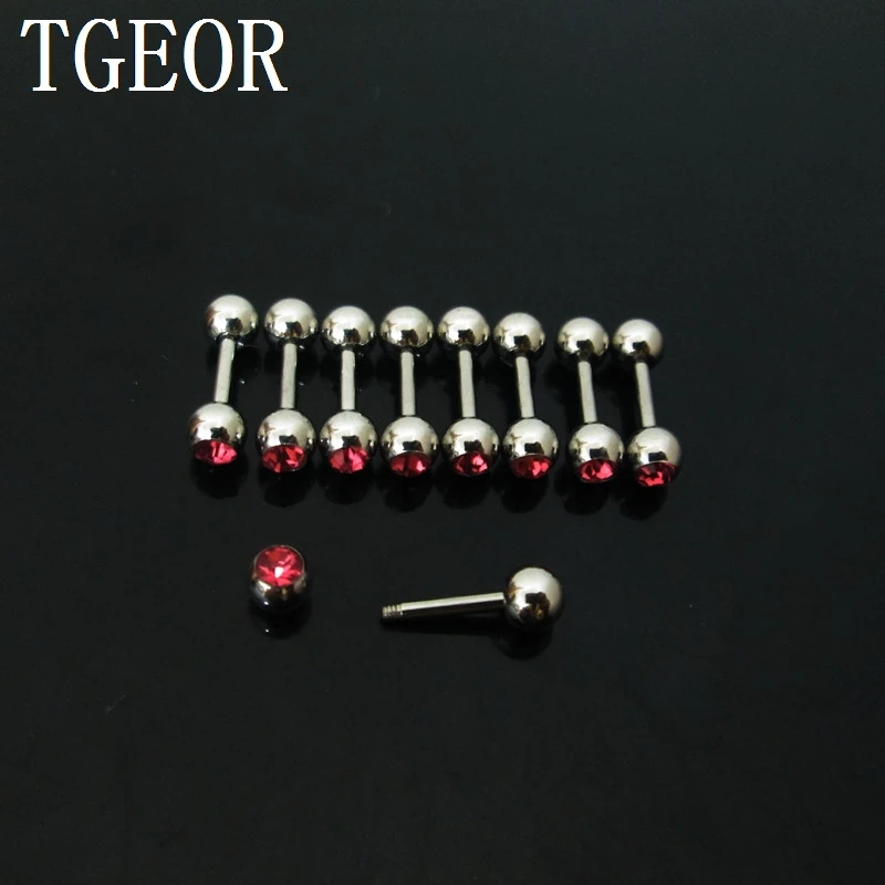 Free shipping 1 Pair 1.2*6*4/4mm surgical Stainless Steel gem crystal earring mixed colors barbell tragus piercing