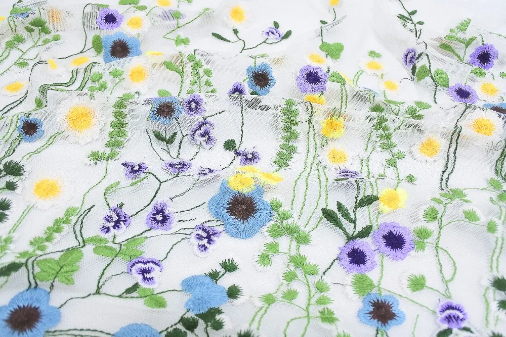 LASUI 2yards/1lot flower embroidery mesh fabric multicolour wide 150cm breathable for DIY handmade accessroies dressQ011#