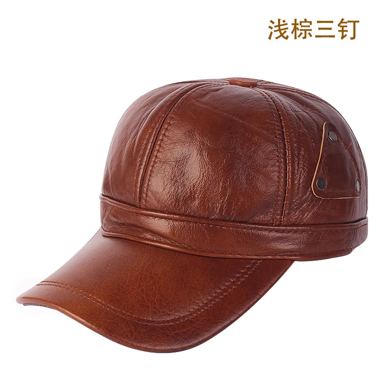 Men's Genuine Leather Hat Winter Warm Baseball Cap Male Minimalist Leather Ear Protection Cap Men's Business Top-grade Hat B9482