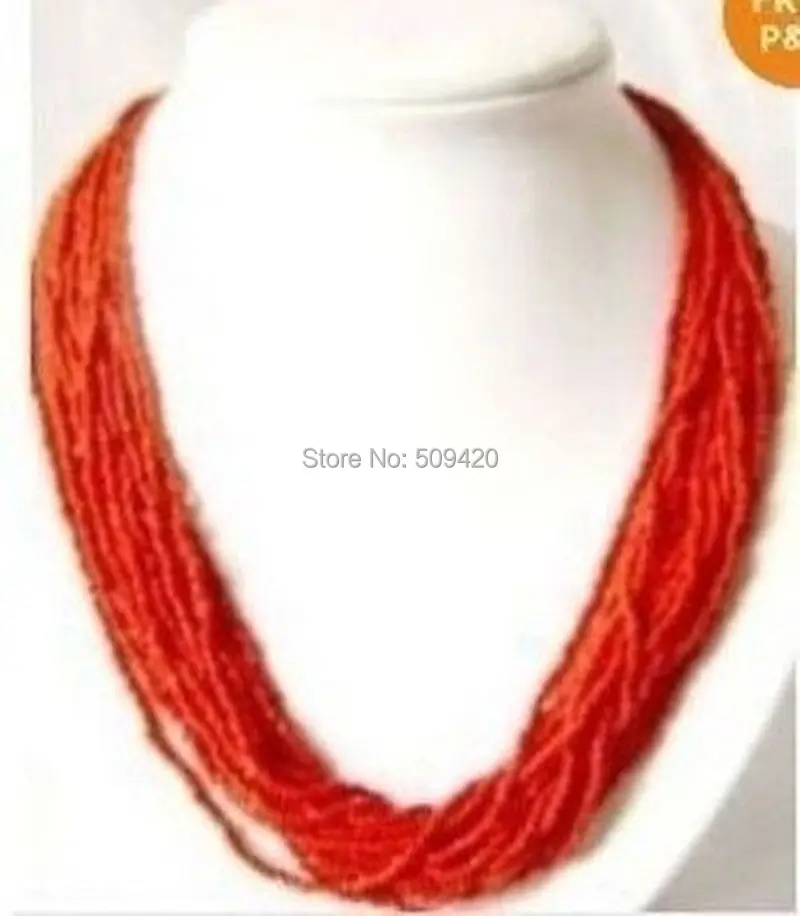 

W&O655 Beautiful 2-3mm Red MULTI STRAND Tibet CORAL SEED BEAD NECKLACE