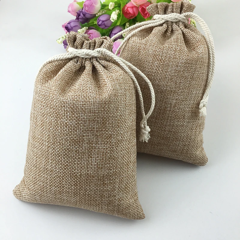 Bolsas de arpillera Natural Vintage para regalo de dulces, bolsa de recuerdo de fiesta de boda, suministros de cumpleaños, bolsas de regalo de yute