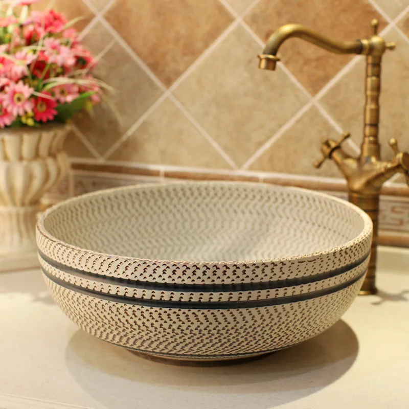 

Thread pattern porcelain bathroom vanity bathroom sink bowl countertop Ceramic wash basin bathroom sink