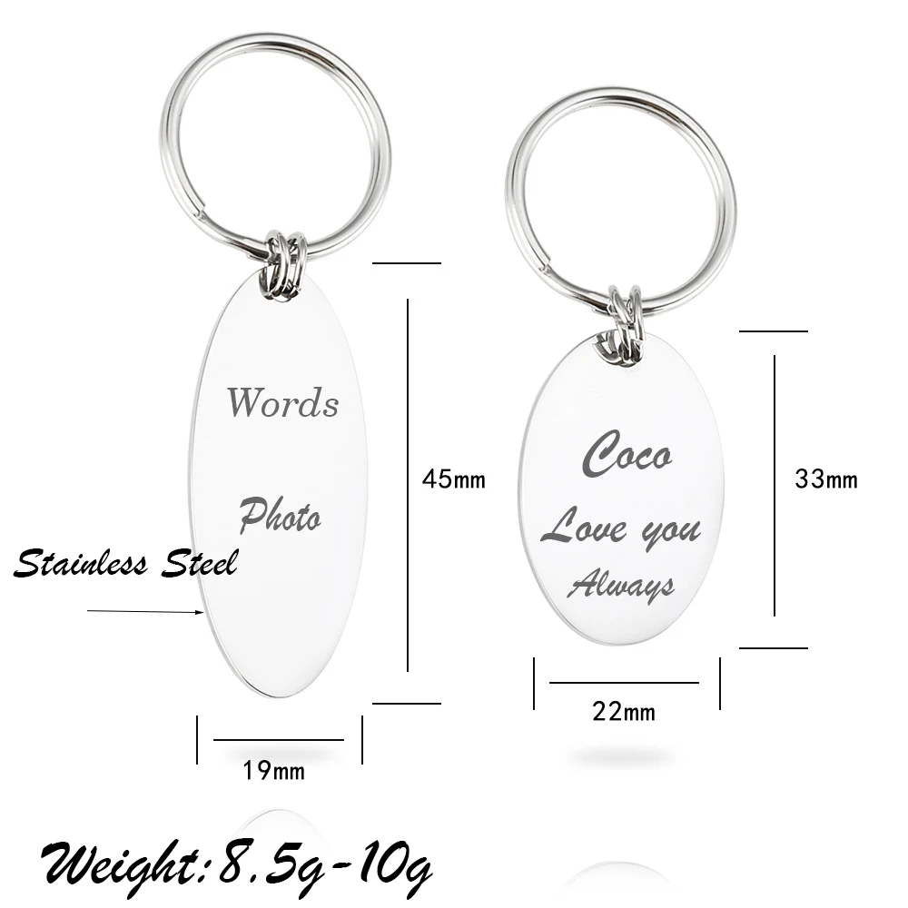 Customized Stainless Steel Oval Keychains Personalized Gold Color Dog Cat Tag Key Chains Engraved Words Photo Promotional Gifts