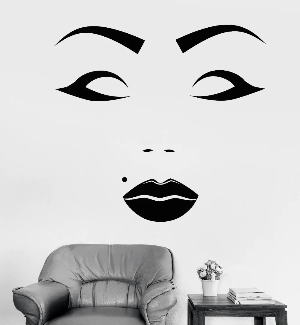 Beautiful Female Face Vinyl Wall Stickers Beauty Spot Salon Makeup Sticker Artistic Design Wallpaper Hot Sale Mural SA478