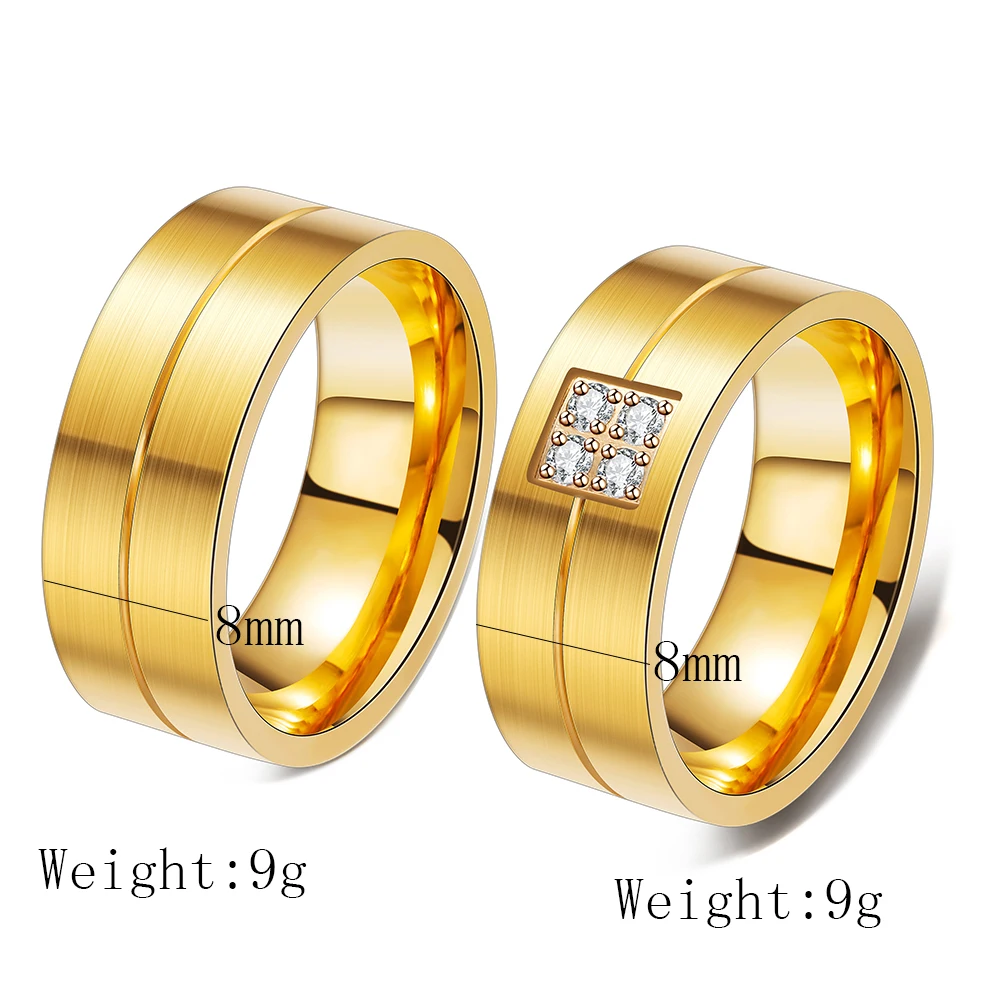 New Arrival 2019 Couple Jewelry Rings for Lovers Stainless Steel Gold Color Wedding Ring With Crystals Name Stamp Available